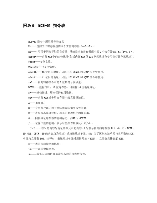 单片机汇编语言指令表