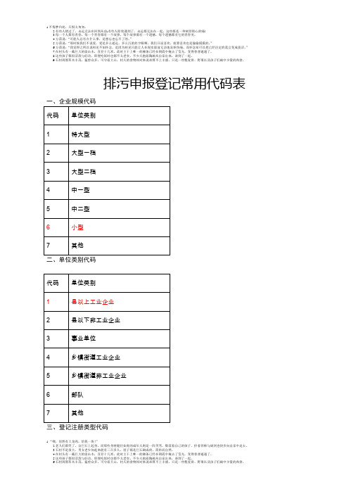 排污申报登记常用的代码表