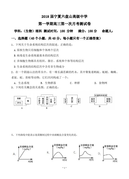 【高考模拟】2019届宁夏六盘山高级中学高三上学期第一次月考 生物(word版有答案)