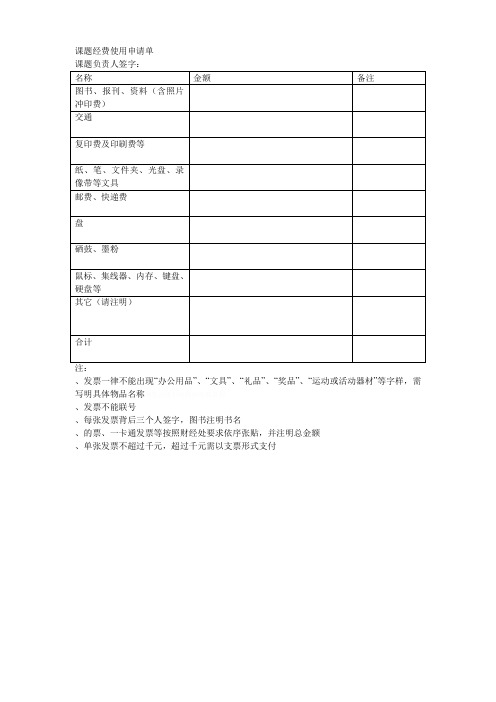 课题经费使用申请单