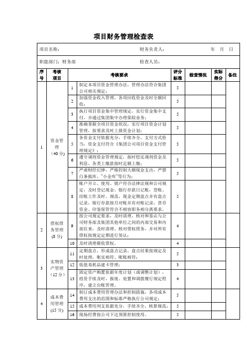 项目财务管理检查表