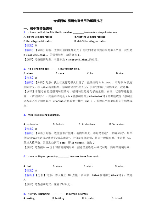 专项训练 强调句型常用的解题技巧