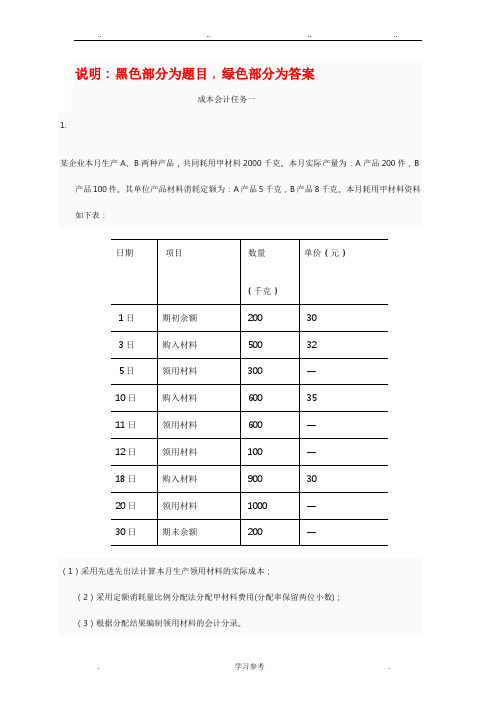 国家开放大学(电大)成本会计形考平台任务1_6答案