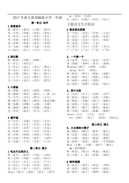 【最新】部编本人教版小学新版语文小学一年级下册语文组词Word版