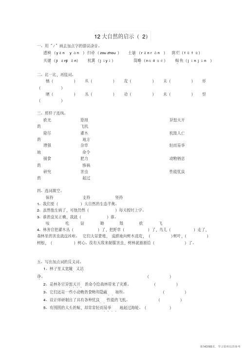 (精品文档)四年级语文下册第3单元第12课《大自然的启示》同步练习(2)新人教版