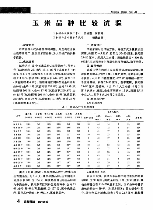 玉米品种比较试验