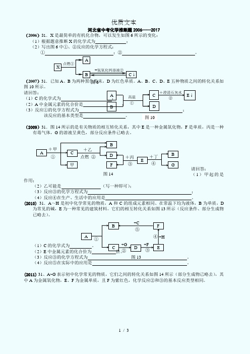 近10年河北省中考化学专练推断题(2006-2017)