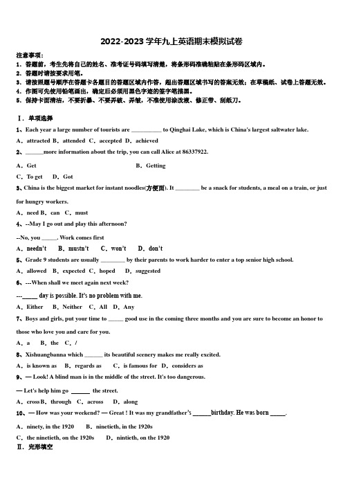 2022-2023学年天津市滨海新区枫叶国际学校九年级英语第一学期期末质量检测模拟试题含解析