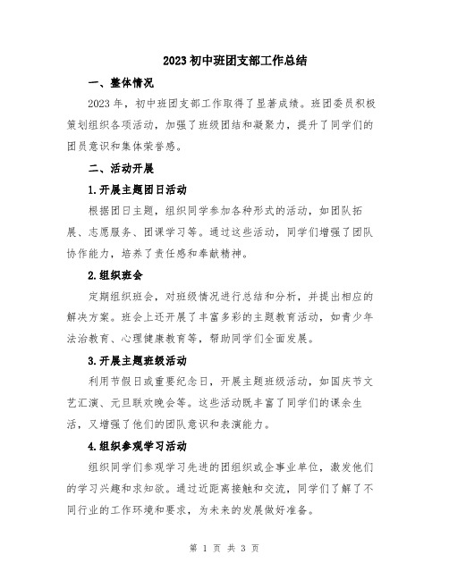 2023初中班团支部工作总结