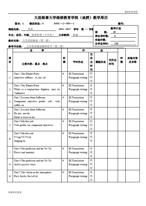 大连海事大学继续教育学院(函授)教学周历 .doc