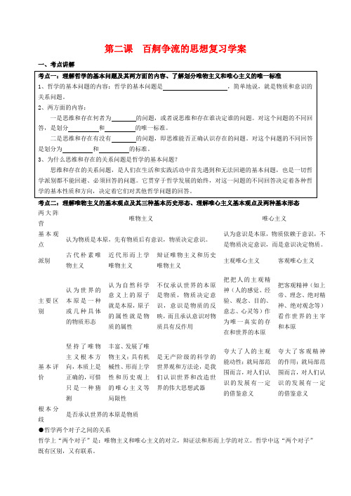 高中政治 百舸争流的思想学案 新人教版必修4