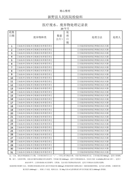 检验科医疗废弃物处理记录表格模板