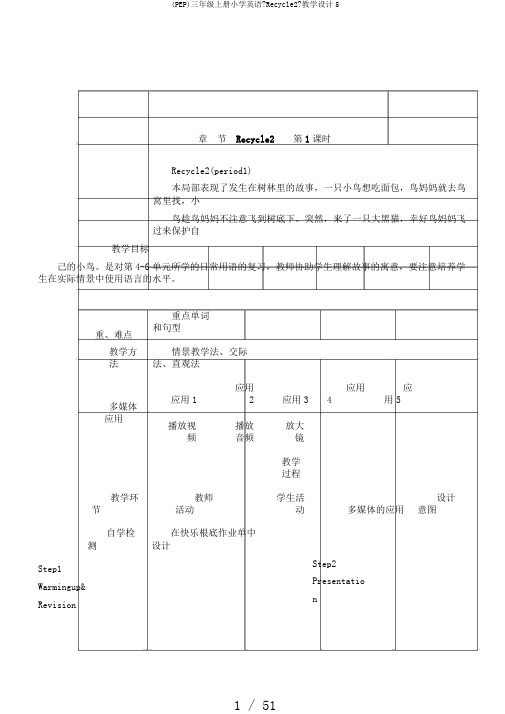 (PEP)三年级上册小学英语《Recycle2》教学设计5