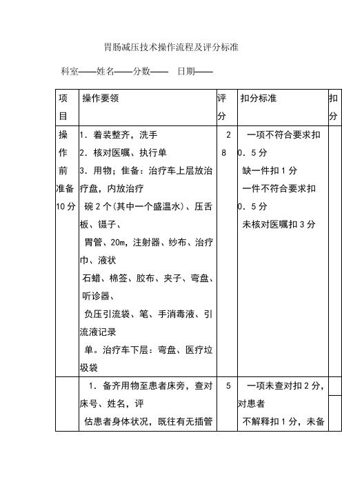 胃肠减压技术操作流程及评分标准