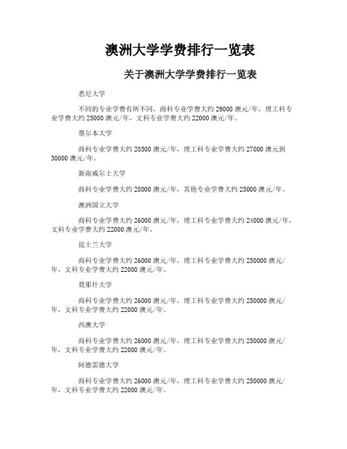 澳洲大学学费排行一览表