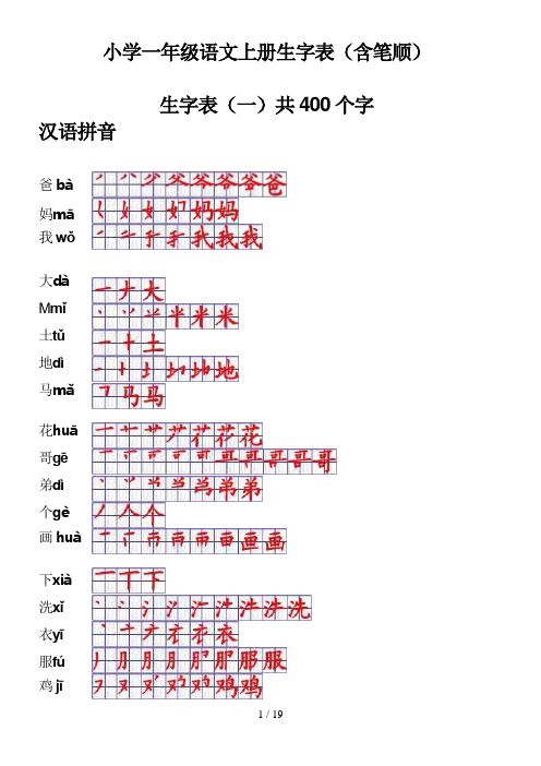 小学一年级语文上册生字表笔顺表word电子打印版