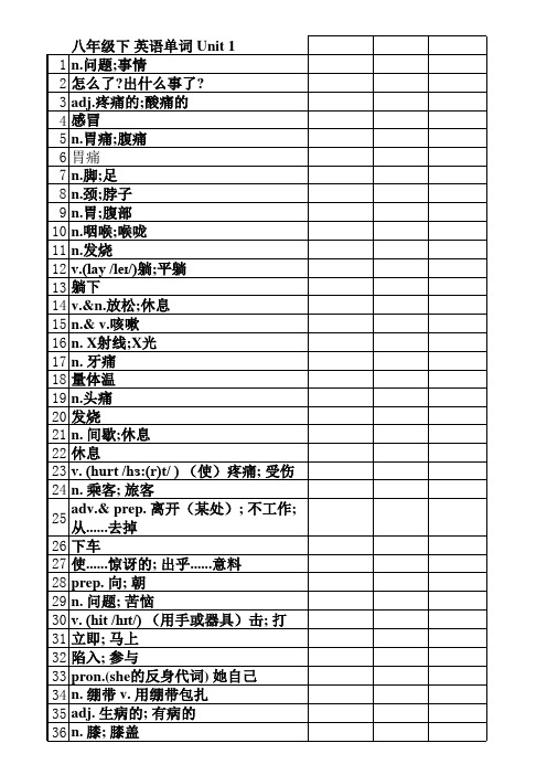 安徽省人教版八年级下英语单词听写表