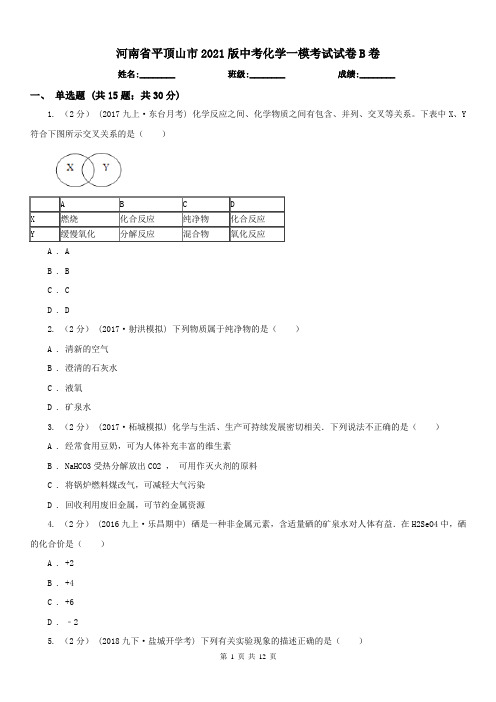 河南省平顶山市2021版中考化学一模考试试卷B卷