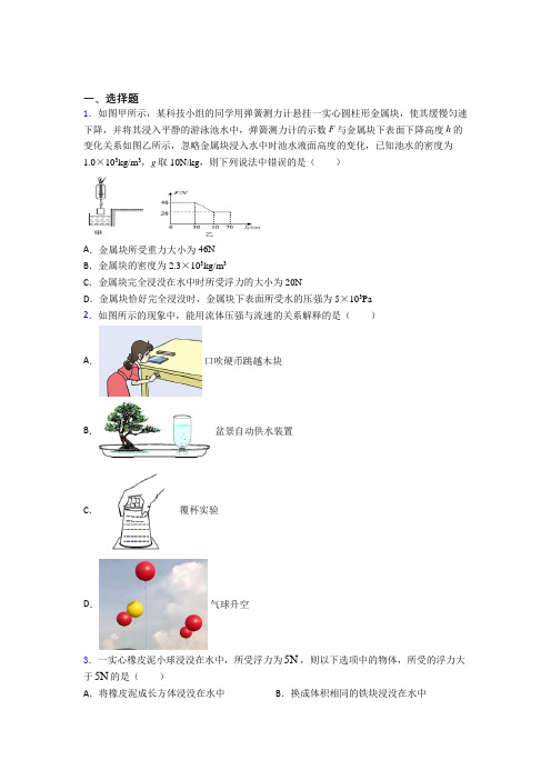 深圳平湖街道平湖中学人教版初中八年级物理下册第十章《浮力》测试题(包含答案解析)