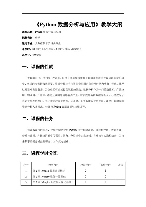 Python数据分析与应用-教学大纲