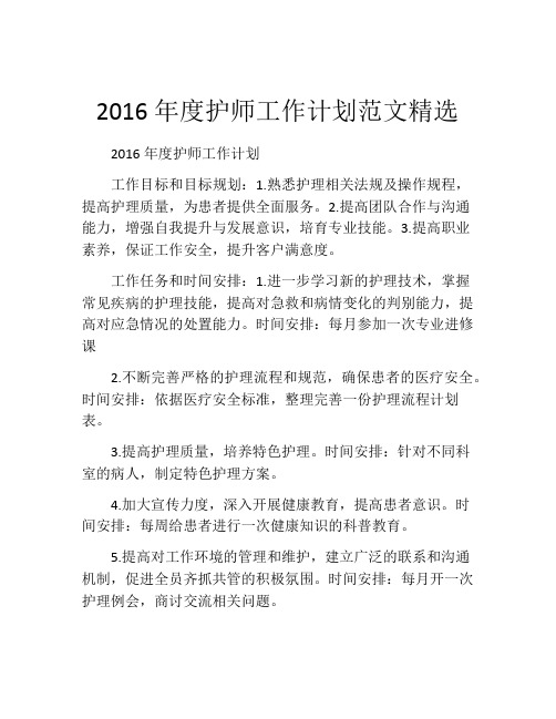 2016年度护师工作计划范文精选