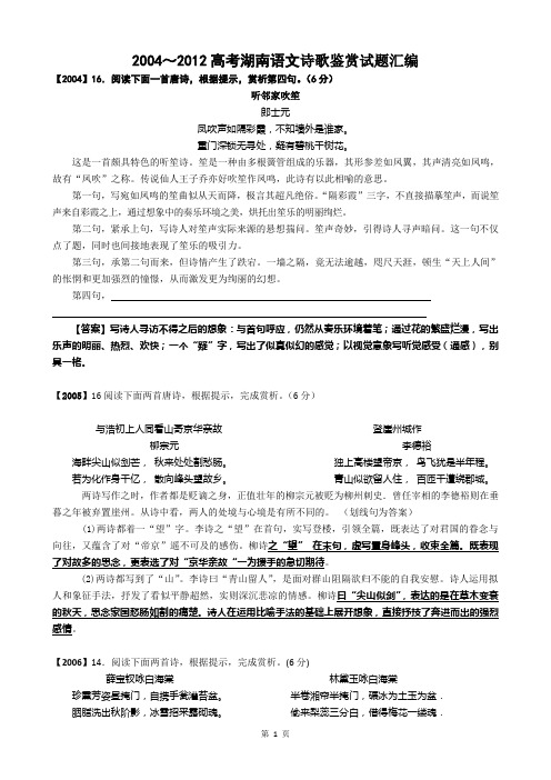 2004~2012湖南高考古诗文鉴赏题汇总
