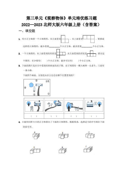 第三单元《观察物体》单元培优练习题   2022—2023北师大版六年级上册(含答案)