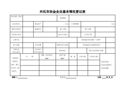 兴化冶金企业基本情况登记表