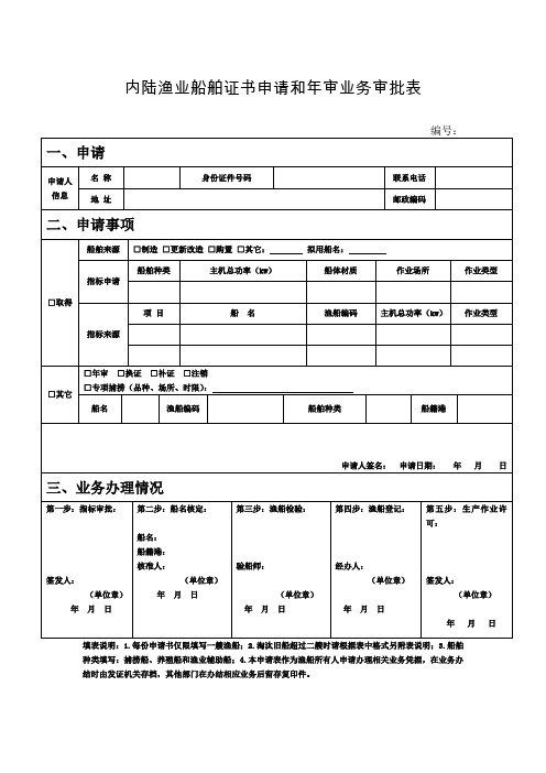 内陆渔业船舶证书申请和年审业务审批表