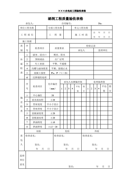 涵洞工程质量验收表格