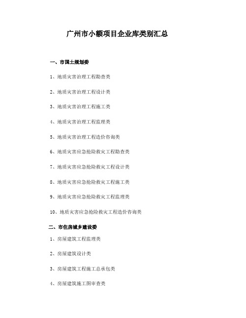 广州市小额项目企业库类别汇总