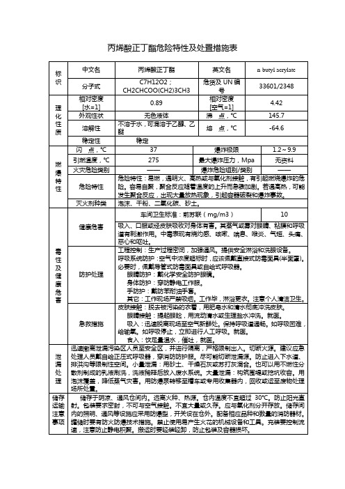 丙烯酸丁酯危险特性及处置措施表