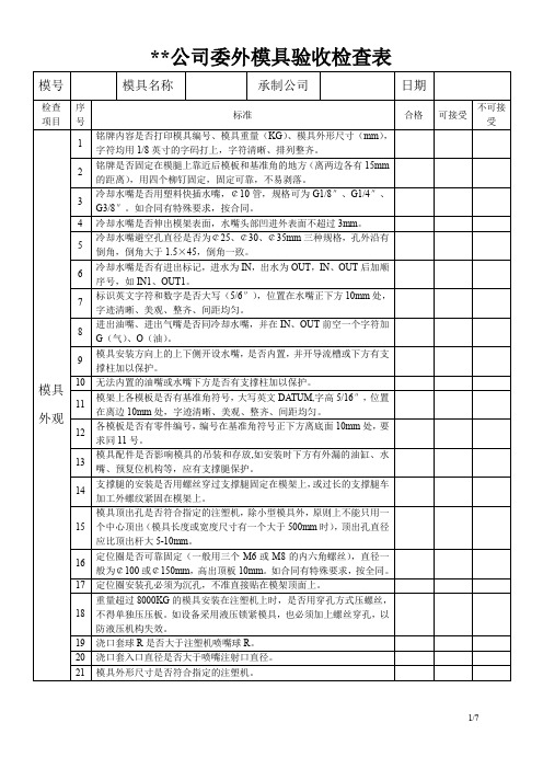 模具出厂模具验收单