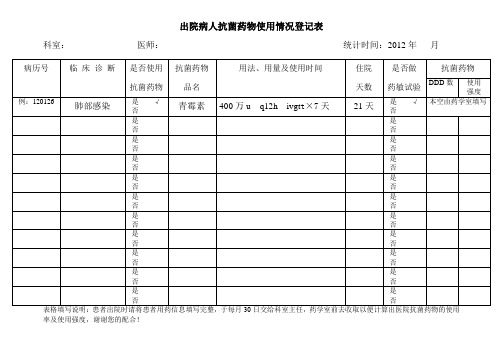 出院病人抗菌药物使用情况登记表