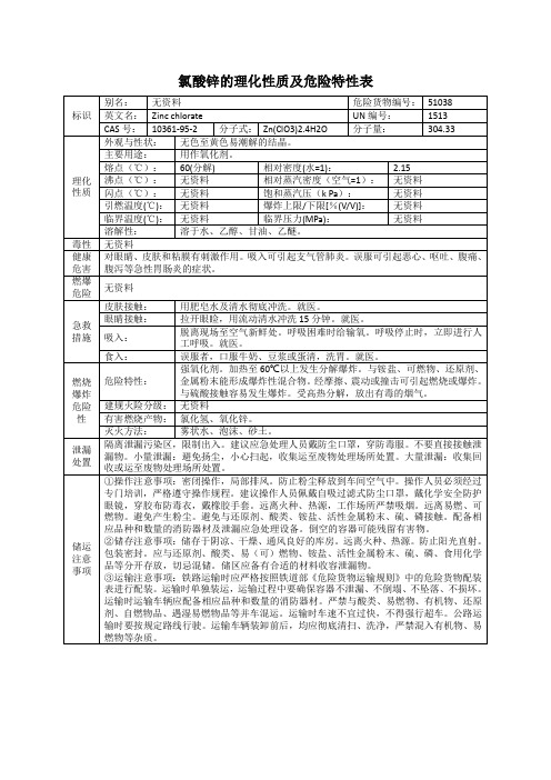 氯酸锌的理化性质及危险特性表