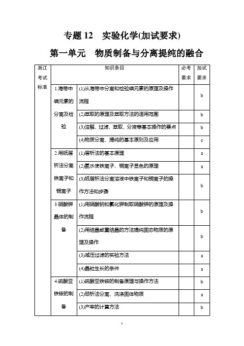 2018年浙江高考一轮 专题12 第1单元 物质制备与分离提纯的融合