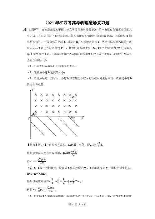 2021年江西省高考物理磁场复习题 (38)