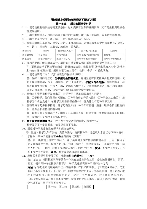 超详细-超有用--湖北教育出版社(鄂教版)四年级下册(四下)科学复习题