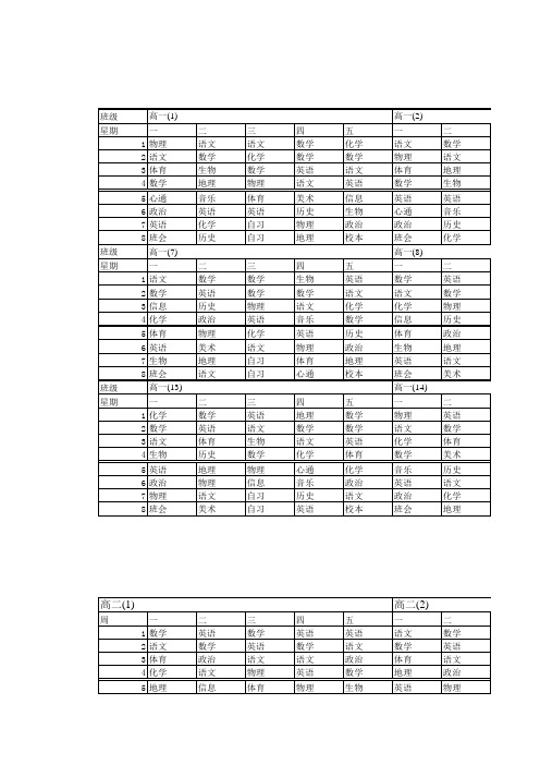 2011-2012学年第一学期天印高中总课表