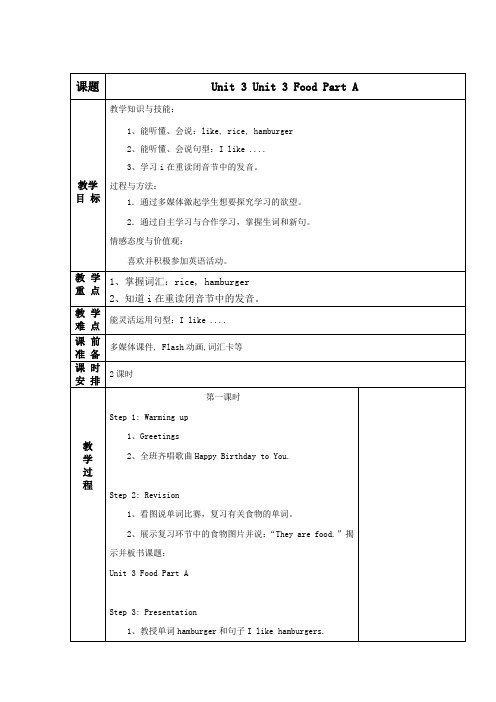 Unit 3 Food Part A