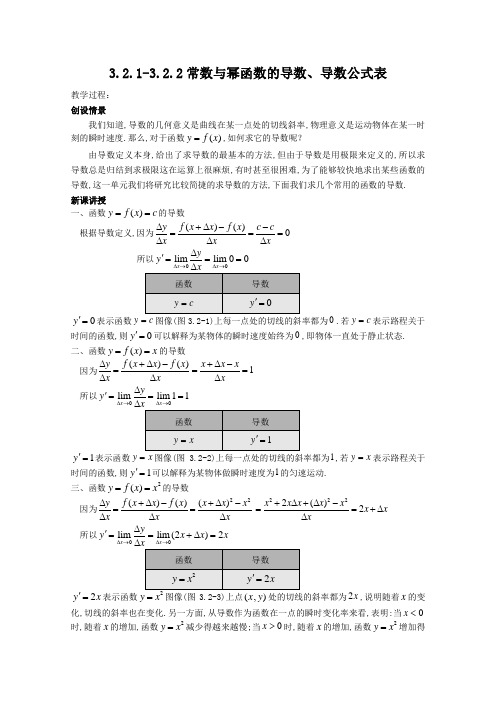 常数与幂函数的导数、导数公式表