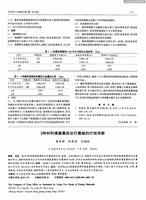 2种材料填塞鼻腔治疗鼻衄的疗效观察