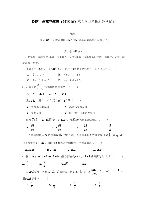 西藏自治区拉萨中学2018届高三第六次月考数学(理)试题(无答案)