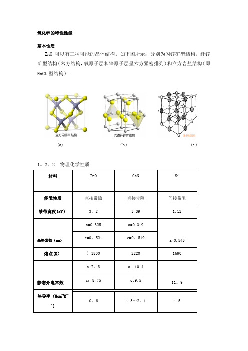 氧化锌的特性性能