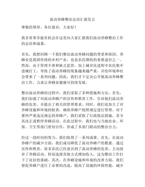 流动养蜂整治总结汇报发言