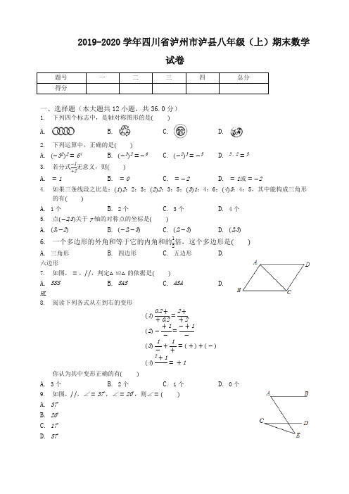 2019-2020学年四川省泸州市泸县八年级上册期末数学试题(有答案)-最新推荐