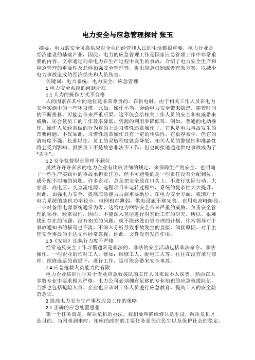 电力安全与应急管理探讨 张玉