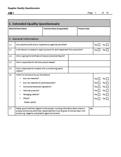 Supplier Questionnaire - Section E  Quality Q