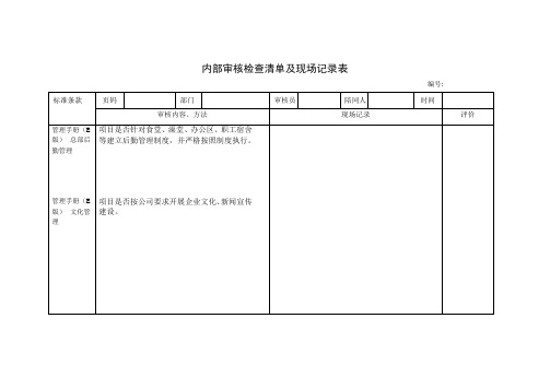 内部审核检查表(综合办公室)