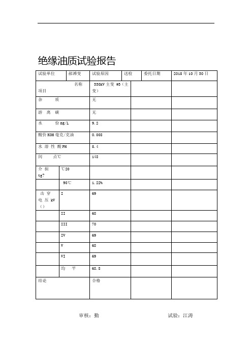 变压器油实验资料报告材料